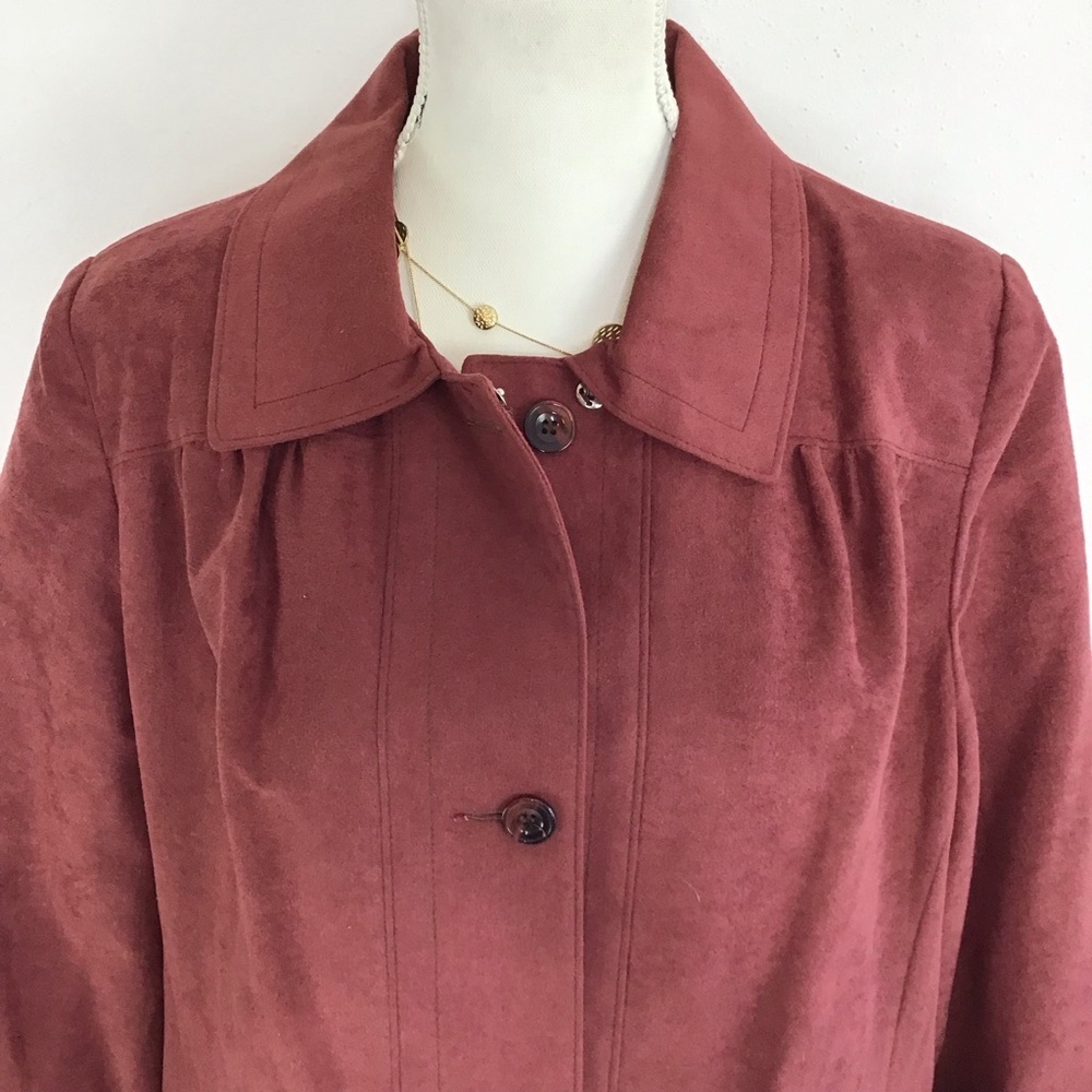 SEARS WOMEN RARE ANTIQUE WINE ROSEY MARVE FAUX SUEDE LONG BUTTON UP COAT SZ 20.5 - Picture 5 of 9
